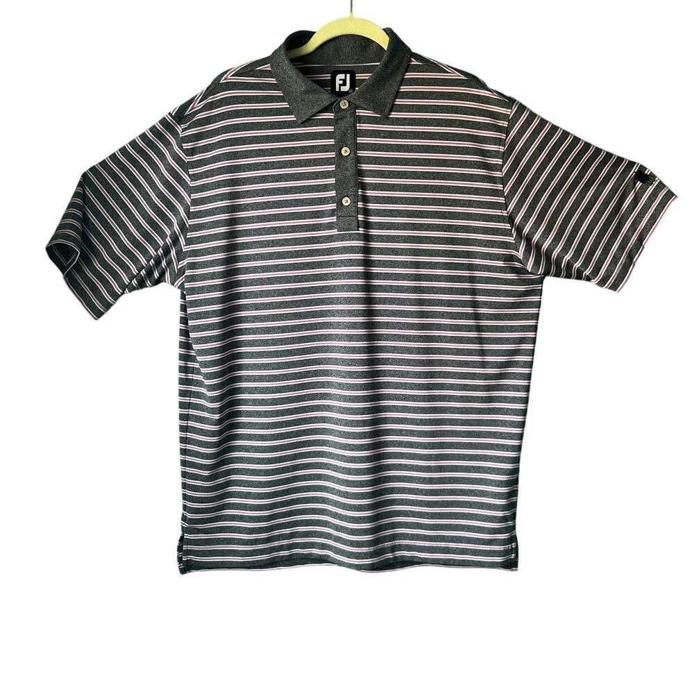 FJ FootJoy Polo Shirt Mens XL Gray Salmon White Casual Golf Shirt Short Sleeve